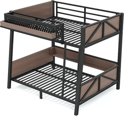 Bellemave Bunk Bed Twin Over Twin with LED, Heavy Duty Metal Bunk BedFrame with Storage Shelves and Lights, Black