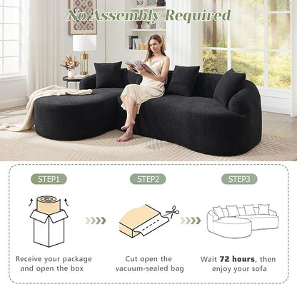 99" Curved Sofa with L-Shape Chaise,Modern Cloud Curved Couch with Deep Seat,No Assembly Required,Upholstered Oversized Couches for Living Room,Apartment (Black, 99Inch)