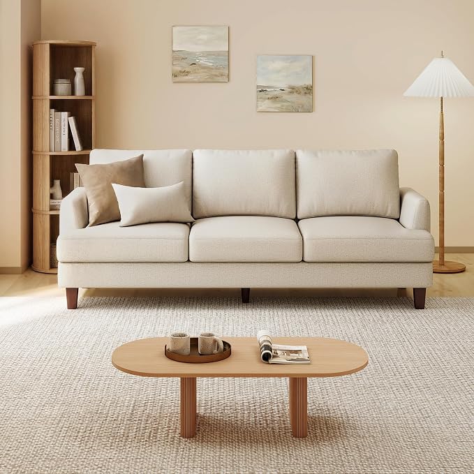 Gericco Mid Century Modern Couches for Living Room, 89" Comfy Couch Sofa with 3-Seater Deep Seats, Upholstered Sofas for Living Room, Office Apartment, Bedroom, Beige