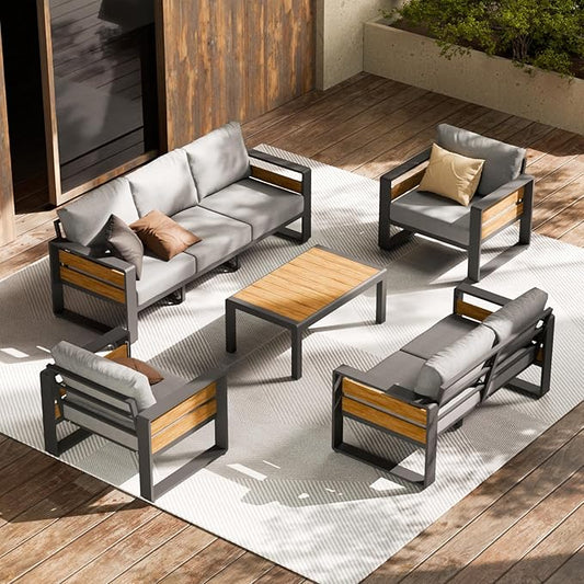 ZANDOR Aluminum Outdoor Patio Furniture Set with Table,7 Seat,Dark Gray | Rustproof,High weight capacity,Water-repellent,Washable Cover,All-Weather Resistant,Easy clean,for Poolside Backyard Deck