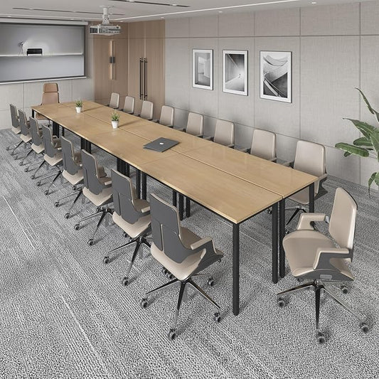 Bonzy Home Conference Tables 16ft Office Computer Desk for Meeting Room Study Writing Printer Table Meeting Seminar Table for 20 People Rustic Vintage Natural 8PCS 188.8"x47.2"x29.5"