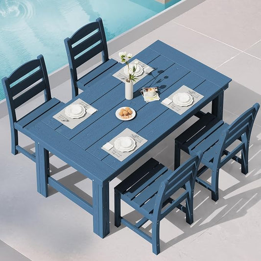 SERWALL HDPE Outdoor Dining Table and Chairs Set for 4 | with Armless Chair Seat