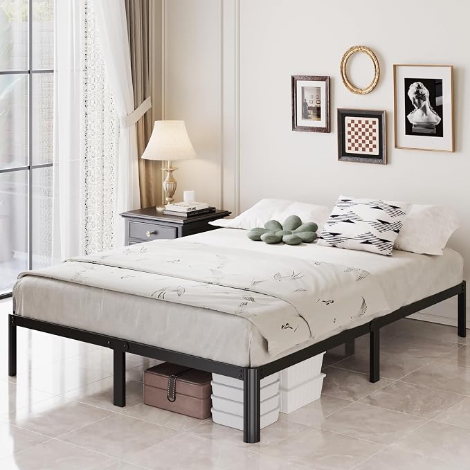 Lutown-Teen 10 Inch Queen Bed Frame with Rounded Corner Legs, 2000 LBS Heavy Duty Metal Queen Platform Bed Frame with Steel Slats Support, No Box Spring Needed, Noise Free, Easy Assembly