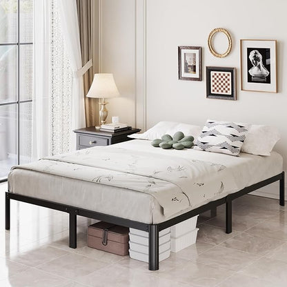 Lutown-Teen 10 Inch Full Size Bed Frame with Rounded Corner Legs, 2000 LBS Heavy Duty Metal Full Platform Bed Frame No Box Spring Needed, Noise Free, Easy Assembly, Black