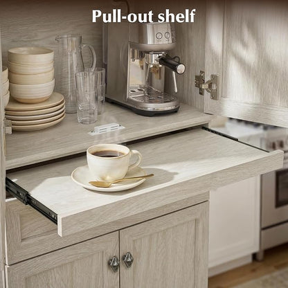 72.2" Tall Kitchen Pantry Cabinet with Doors, Farmhouse Storage Cabinet with Charging Station & LED Light, Drawer, Adjustable Shelves and Pull-Out Shelves, White Wood Pantry Cupboard for Dining Room