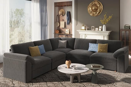 EASE MOOSE Oversized Modular Sectional Sofa, Extra Large L Shape Sectional Cloud Couch,Comfty Deep Seat Wide Modular Sofa for Living Room Removable Cover,Grey