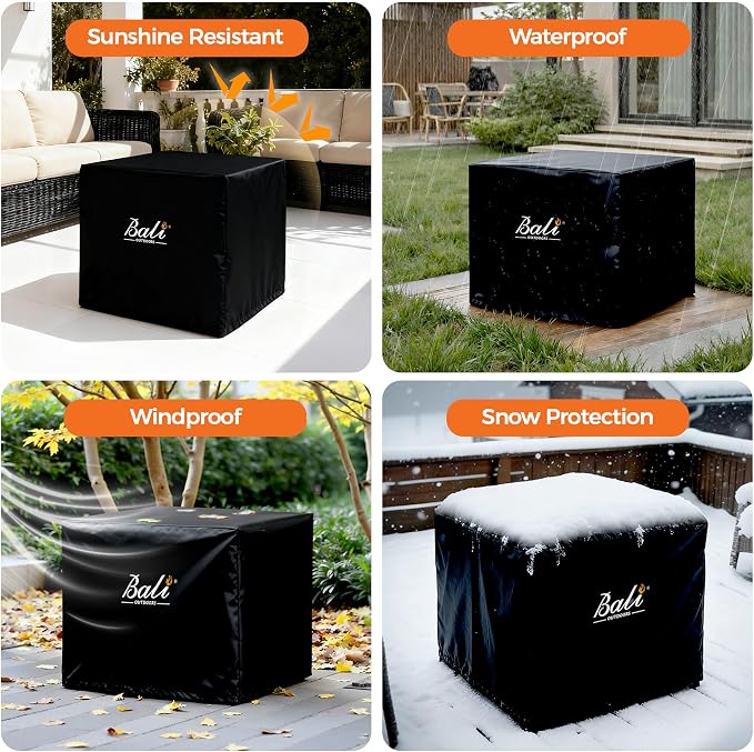 BALI OUTDOORS Square Durable Fire Pit Cover, 600D Heavy Duty with PVC Coating, 28.3'' x 28.3'' x 25'', Black