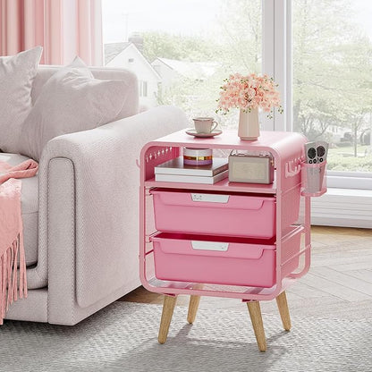 SYKIARIOL Pink Nightstand, Cute End Table with Storage Drawer, Kids Nightstand for Bedroom Furniture, Bedside Table Small Desk Coffee Table for Living Room, Dorm, Office