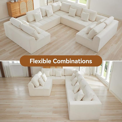 140''Modular Sectional Couches for Living Room, Cloud Boneless Compressed Sectional Sofa, Oversized U Shaped 9 Seater Upholstered Memory Foam Sofa, No Assembly, Chenille Beige
