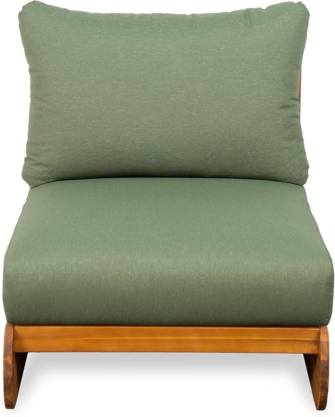 Merax Outdoor All-Weather Acacia Wood Single Sofa with Cushion, Patio Lounge Chair for Porch, Lawn, Backyard, Balcony, Green+Teak