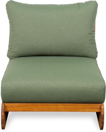 Merax Outdoor All-Weather Acacia Wood Single Sofa with Cushion, Patio Lounge Chair for Porch, Lawn, Backyard, Balcony, Green+Teak