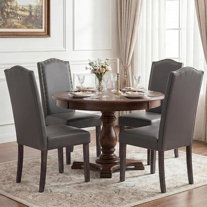 LSSBOUGHT Dining Chair Upholstered Parsons Kitchen Chair with Copper Nails and Solid Wood Legs for Dining Room,Restaurant (Gray, 4PCS)