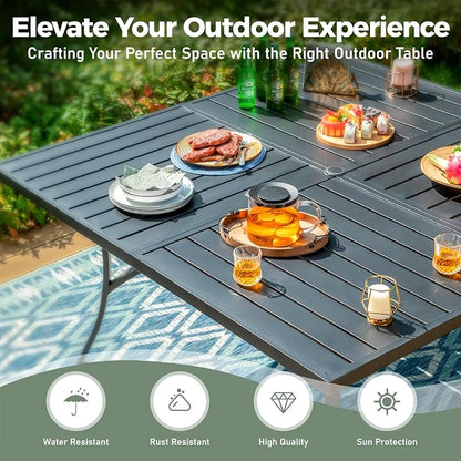 Patio Dining Set 9 Piece, 8 x Woven Rattan Swivel Chairs with Waterproof Cushion, 57.5" Square Metal Dining Table with Umbrella Hole, Outdoor Table and Chairs Set for Backyard Lawn and Deck, Beige