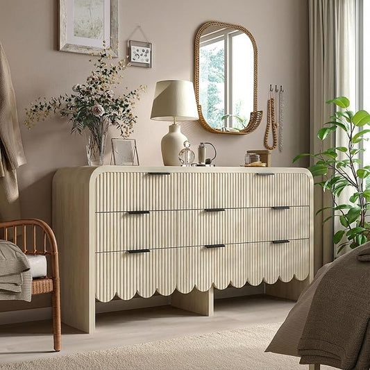 Fluted 8-Drawers Dresser for Bedroom, 59” Farmhouse Chest of Drawers with Thickened Wooden Board,Baby Dresser for Kids Storage for Clothes