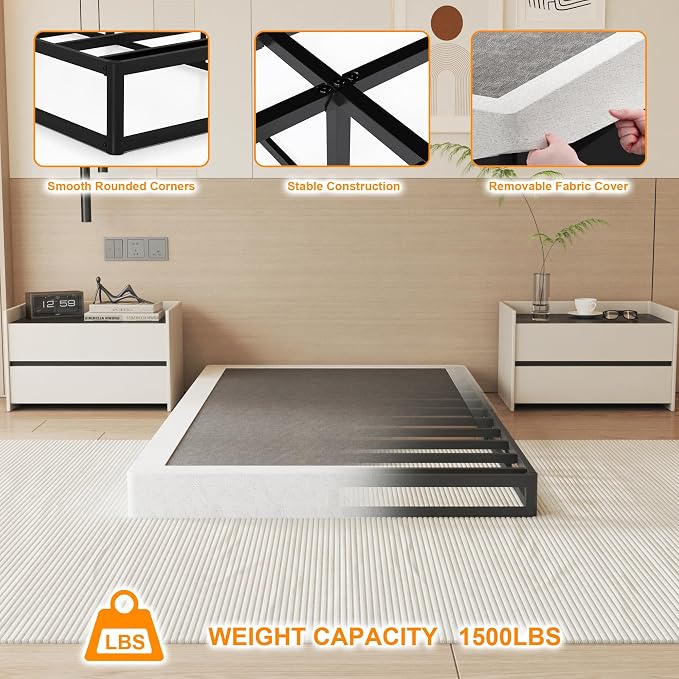 NHODIR Twin Box Spring 5 Inch Heavy Duty Box Spring Mattress Foundation, Metal Bed Base with Fabric Cover, Noise Free Easy Assembly