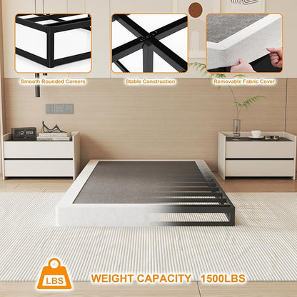 NHODIR Twin Box Spring 5 Inch Heavy Duty Box Spring Mattress Foundation, Metal Bed Base with Fabric Cover, Noise Free Easy Assembly