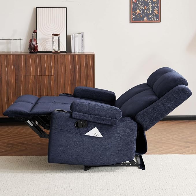GUEAPY 55" Loveseat Reclining Sofa with Cup Holders – Manual Double Reclining Sofa for Aprtment & Small Spaces, Chenille Fabric Reclinig Couch with Wide Armrests & Side Storage for Livingroom Blue