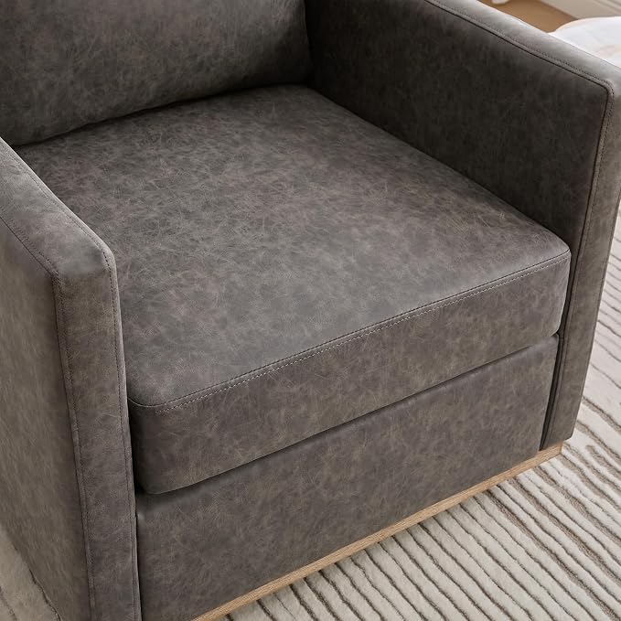 Swivel Accent Chair Set of 2, 360 Degree Square Swivel Chair for Living Room, Mid Century Modern Upholstered Barrel Chair,Comfy Sofa Armchairs for Bedroom,Nursery,PU Leather, Gray
