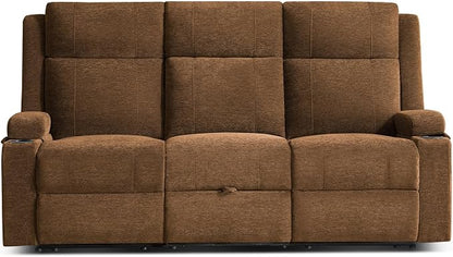 GUEAPY Large Manual Reclining Sofa 3-Seater Chenille Recliner Couch with Cup Holders, Wide Seat, Easy Assembly & Spill-Resistant Fabric Cozy Reclining Sofa for Living Room, Apartment, RV, Brown