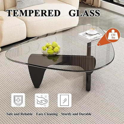 Mid Century Modern Glass Coffee Table, Coffee Table for Living Room, Noguchi Coffee Tables,Suitable for Bedroom Living Room Reception Office Tables (Black/Transparent, ML)