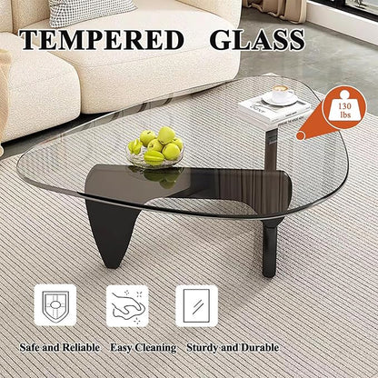 Modern Glass Coffee Table for Living Room, Mid Century Coffee Table, Small Coffee Tables, Suitable for Bedroom Living Room Reception Office Tables (Black/Transparent, Medium)