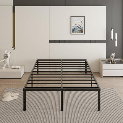 Cieemine 18 Inch California King Bed Frame with Black Bed Cover, Metal Cal King Bed Frame No Box Spring Needed, Heavy Duty Mattress Foundation, Easy Assembly, Noise Free