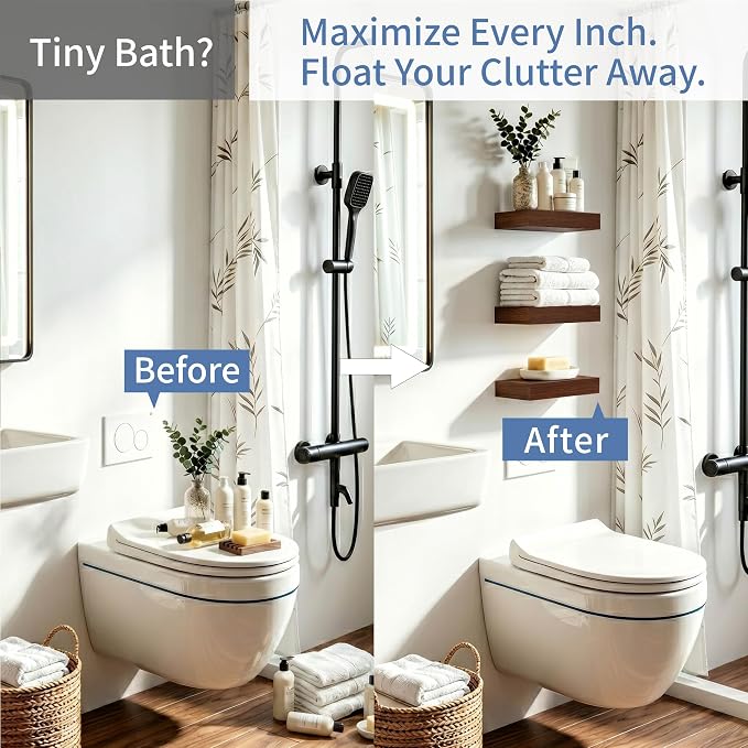 Floating Shelves, Walnut-Like Wooden Set of 3 Wall Mounted Bathroom Shelves Over Toilet, Modern Small Hanging Shelves for Bedroom Living Room Kitchen Rustic Home Decor, 12" x 7" x 1.5"