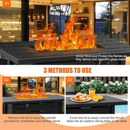 Shintenchi 44" Outdoor Propane Fire Pit 50,000 BTU Gas Fire Pit Table with Lid, Waterproof Cover, Rectangle Gas Firepit Table for Garden/Patio, CSA Certification, Black