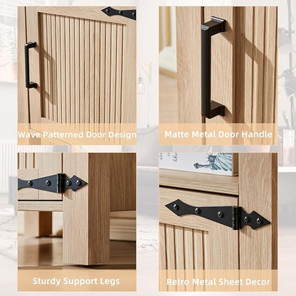 Joaxswe Boho Fluted Nightstand for Bedroom, 18" Rustic Night Stand with Charging Station & USB Port, Modern Accent Bedside Tables with Open Storage Shelf & Door, Wood End Table for Home, Natural Oak