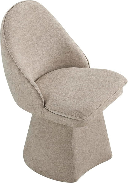 KISLOT Swivel Dining Chairs Set of 1, Upholstered Mid Century Modern Deskchair with Round Back, Linen Fabric Kitchen Chairs for Dining Room, Bedroom, Dressing Room, Khaki