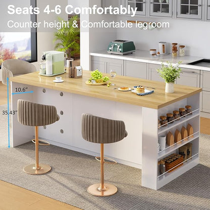 IBF 71" Large Kitchen Island with Storage, Modern Wood Island Table with Seating for 4-6, Stationary Island Cabinet with Drawers & Fridge Space, Counter Height Island Bar for Kitchen, Light Oak