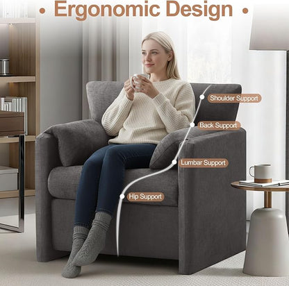 Oversized Accent Chair for Living Room, 32.68" Modern Armchair Set of 2 with Deep Seat, Mid-Century Comfy Reading Chair with Padded Arms, Large Chenille Single Sofa Chairs for Bedroom, Dark Grey