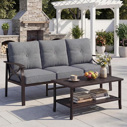 FansaFurn 3 Seats Outdoor Patio Furniture Set, Outdoor Metal Sectional Furniture with Cushions, Outdoor Conversation Set with Coffee Table for Deck, Balcony, Backyard, Garden, Grey