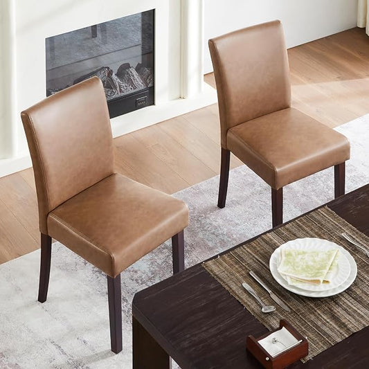 Watson & Whitely Modern Upholstered Dining Chairs, Faux Leather, Brown | Solid Wood Legs, Padded Seat, Low Back, Armless Kitchen Chairs for Dining Room, Restaurant, Set of 2