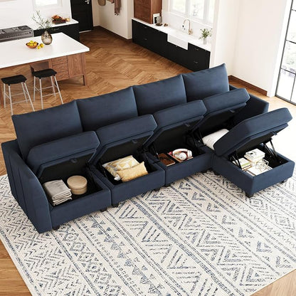 Belffin Modular Sectional Sofa Couch with Reversible Chaise Velvet L Shaped Storage 4-seat Convertible Blue