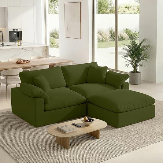 L-Shaped Modular Cloud Sectional Sofa,2-Seater with Chaise,Modern Down Filled Detachable Couch for Living Room,Office & Small Apartment,Green