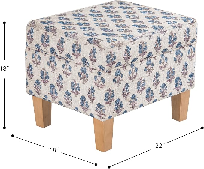 HomePop 22" Medium Tufted Storage Ottoman - Blue Floral Pattern
