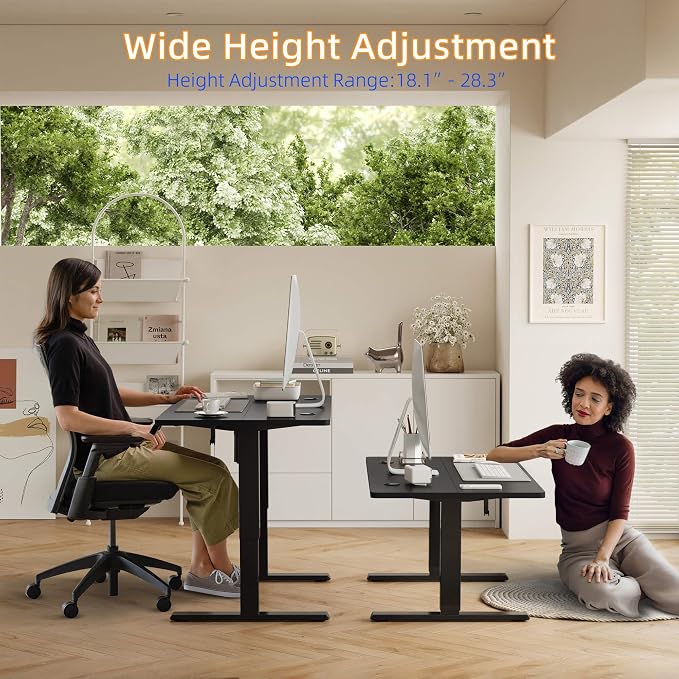 YIHAYO Low Height Adjustable Desk, Lifts 18.1-28.3 Inches, Electric Standing Desk for Short People, 55 x 24 Inches Computer Table with Splice Board for Home Office, Black