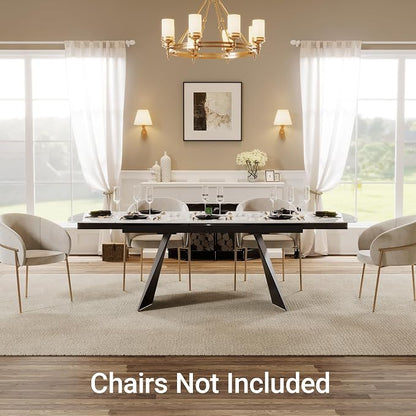 Honyee Extendable Dining Table with Leaf, 65 to 95 Inch Rectangular Sintered Stone, Modern Large Dining Room Table Seats 6 8 10 12, Metal Base, Marble Look for Family Gatherings