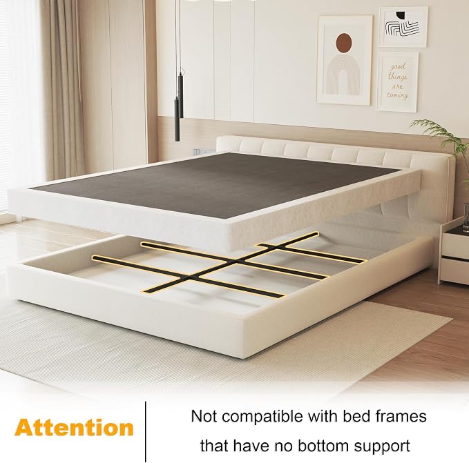 NHODIR 4 Inch Full Size Box Spring Bed Base, Heavy Duty Metal Box Spring Full Mattress Foundation with Fabric Cover, Noise-Free, Non Slip, Easy Assembly