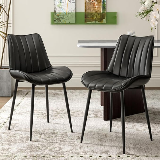 VECELO Dining Chairs Set of 2, Vegan Leather Fabric & Metal Frame, Mordern Style for Kitchen, Living Room,Offcie, Black