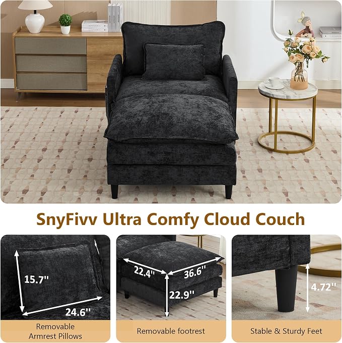 113" Chenille Modular Sectional Sofa (Chenille Black, Single Seat with Ottoman)