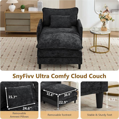 113" Chenille Modular Sectional Sofa (Chenille Black, Single Seat with Ottoman)