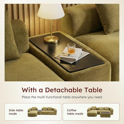 Relefree 136" Curved Modular Sectional Sofa, Boneless Couch with Movable Coffee Table, High-Resilience Foam, Couches for Living Room, Oversized, Chenille, Cloud Comfort, Thick Backrest Green