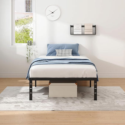 NEW JETO Metal Bed Frame,Twin Size Bed Frame with Storage Space,Heavy Duty Sturdy Mattress Foundation,Easy Assembly,No Box Spring Needed, Black,16 Inch,Twin
