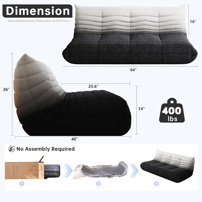 WHGBJA Bean Bag Chair for Adults with Memory Foam Couch, 3 Seater Bean Bag Sofa for Bedroom, Living Room, Reading, Gaming Floor Sofa Couch, Boneless, Comfy