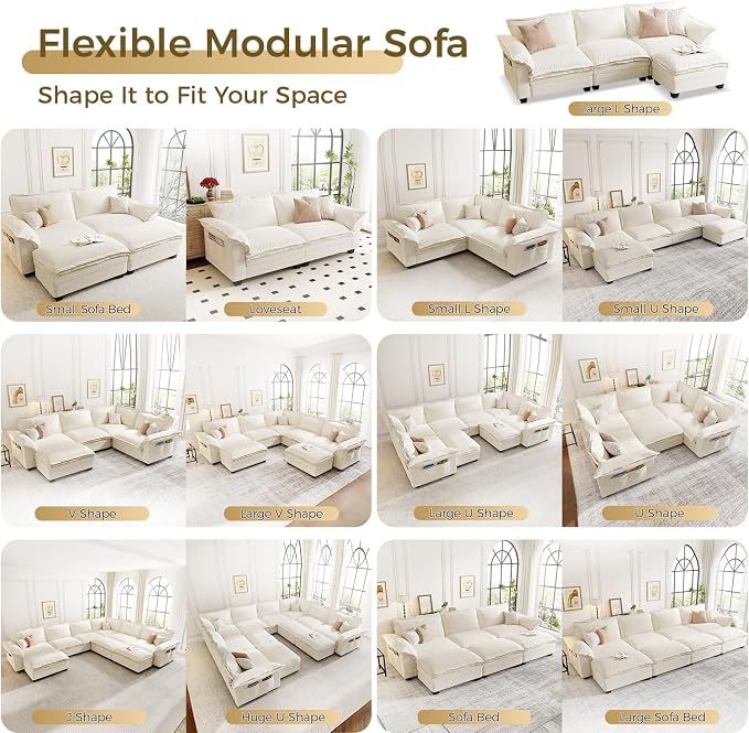KKL 89 Inch Modular Sectional Sofa, 2 Seater Loveseat Cloud Couch with Deep Seat, Chenille Sectional Couches for Living Room, Apartment, Beige