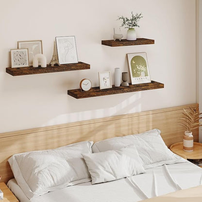 Vivelove Floating Shelves for Wall Mounted, 55 Inches Long Shelves, Display Shelf for Bathroom Living Room Kitchen Bedroom Office Farmhouse Home Decor, 55" X 9.3" X 1.5" - Set of 2, Rustic Brown