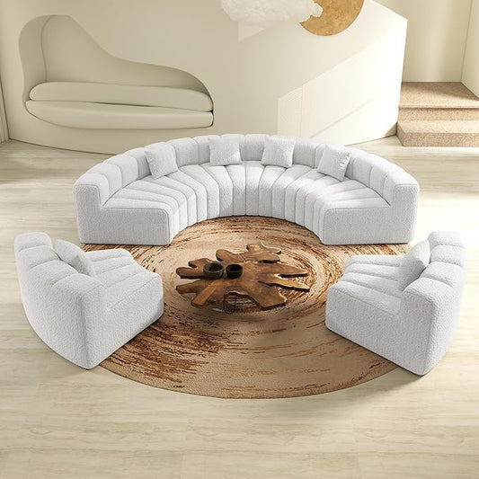 Oversized Curved Sofas, 6 Seater Boneless Velvet Cloud Couch, Modern Modular Sectional Couches for Living Room, No Assembly Required, White 1PC