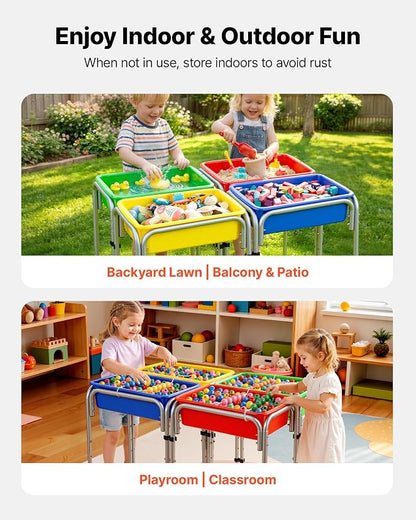 VEVOR Sensory Table for Toddlers, Kids 4-Station Sand and Water Adjustable Play Table with Detachable Storage Bins and Non-Slip Feet, Carbon Steel Frame, Rounded Corners, for Boys and Girls Exploring